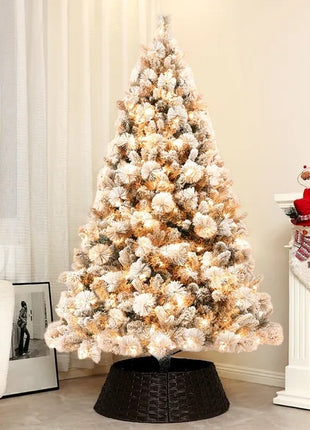 6.5 Ft Pre-Lit Flocked Christmas Tree With 350 Clear Lights And 1107 Tips, With Metal Stand, Hinged Xmas Tree