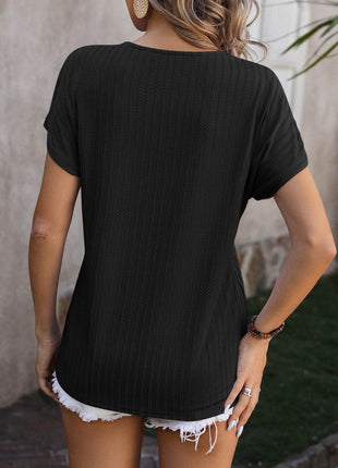 Textured Surplice Short Sleeve Blouse - MimiStylez