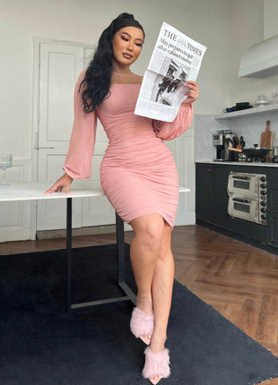 Zip-Back Ruched Bodycon Dress - MimiStylez