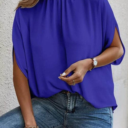 Tie Back Slit Half Sleeve Blouse - MimiStylez