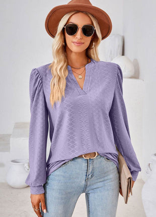 V-Neck Puff Sleeve Blouse - MimiStylez