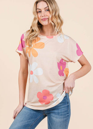 BOMBOM Floral Short Sleeve T-Shirt - MimiStylez