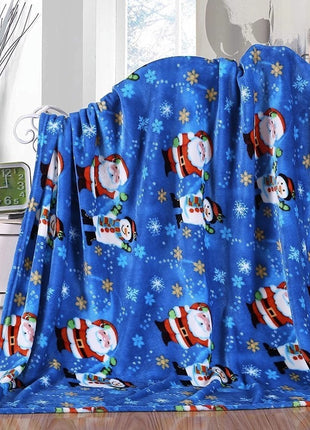 Christmas Elk Snowman Santa Claus Print Blanket Winter Double-sided Flannel Blanket
