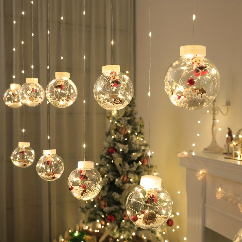 Warm & Festive USB-Powered LED Curtain Lights: Santa & Snowman Designs with Yellow Blinking Effect - Ideal for All Holidays