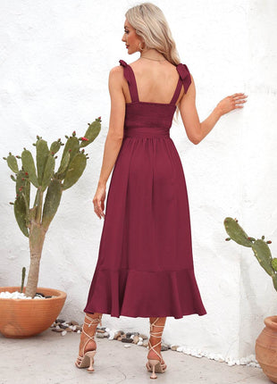 Square Neck Tie Strap Midi Dress - MimiStylez