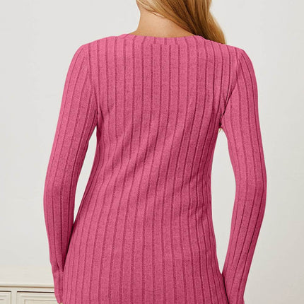 Basic Bae Full Size Ribbed V-Neck Long Sleeve T-Shirt - MimiStylez