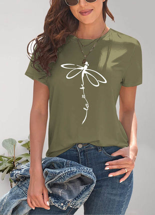 Dragonfly Graphic Round Neck Short Sleeve T-Shirt - MimiStylez
