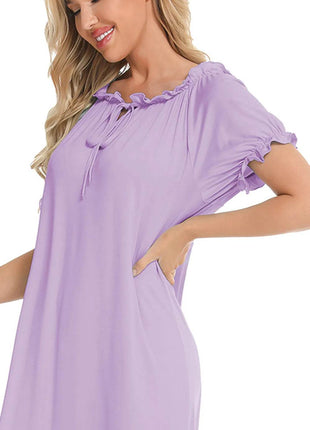 Lace Detail Short Sleeve Lounge Dress - MimiStylez