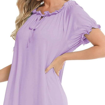Lace Detail Short Sleeve Lounge Dress - MimiStylez
