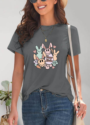 Graphic Round Neck Short Sleeve T-Shirt - MimiStylez