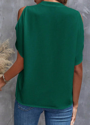 Notched Cold Shoulder Blouse - MimiStylez