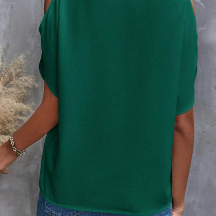 Notched Cold Shoulder Blouse - MimiStylez