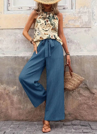 Printed Tank Top and Wide Leg Pants Set - MimiStylez