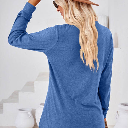 V-Neck Buttoned Long Sleeve Blouse - MimiStylez