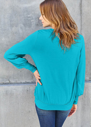 Basic Bae Full Size V-Neck Lantern Sleeve Blouse - MimiStylez