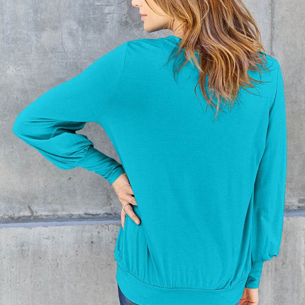Basic Bae Full Size V-Neck Lantern Sleeve Blouse - MimiStylez