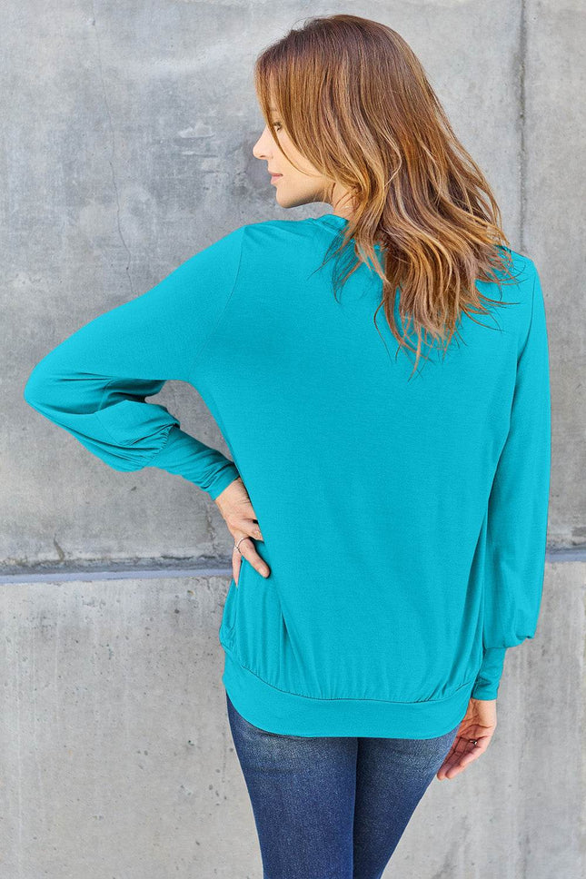 Basic Bae Full Size V-Neck Lantern Sleeve Blouse - MimiStylez