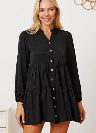 Ruffled Button Up Long Sleeve Tiered Shirt - MimiStylez