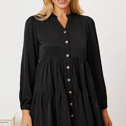 Ruffled Button Up Long Sleeve Tiered Shirt - MimiStylez
