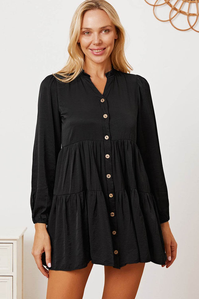 Ruffled Button Up Long Sleeve Tiered Shirt - MimiStylez