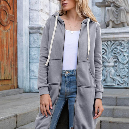 Zip-Up Longline Hoodie with Pockets - MimiStylez