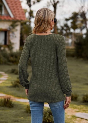 Round Neck Button-Down Long Sleeve Tee - MimiStylez