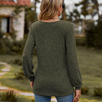 Round Neck Button-Down Long Sleeve Tee - MimiStylez