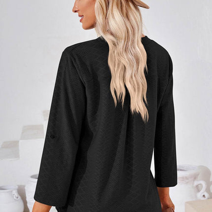 Notched Roll-Tab Sleeve T-Shirt - MimiStylez