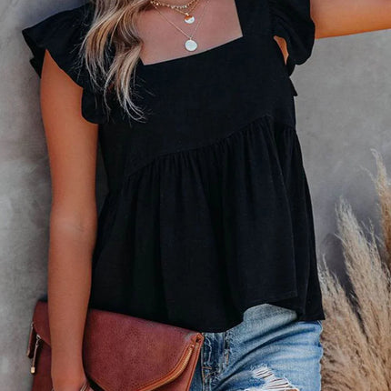 Full Size Ruffled Square Neck Cap Sleeve Blouse - MimiStylez