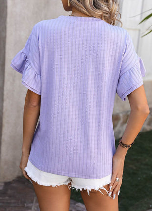 Ruffled Round Neck Short Sleeve Blouse - MimiStylez