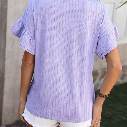 Ruffled Round Neck Short Sleeve Blouse - MimiStylez