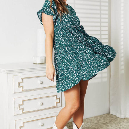 Double Take Short Flounce Sleeve Tiered Dress - MimiStylez