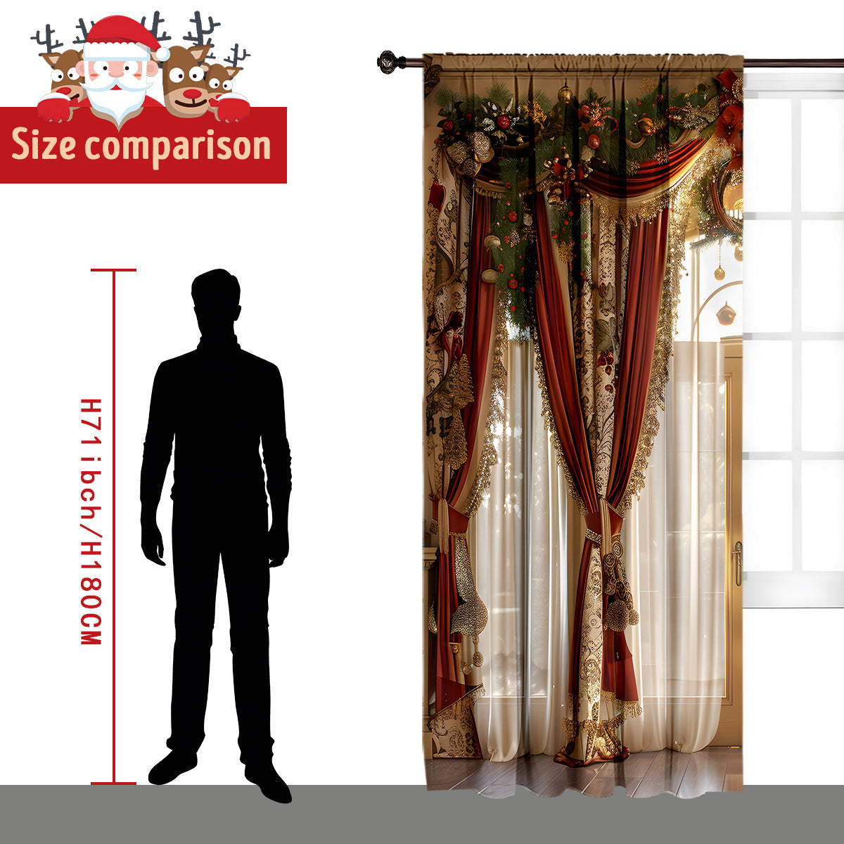 2PCs Christmas Curtain 3D Digital Printing