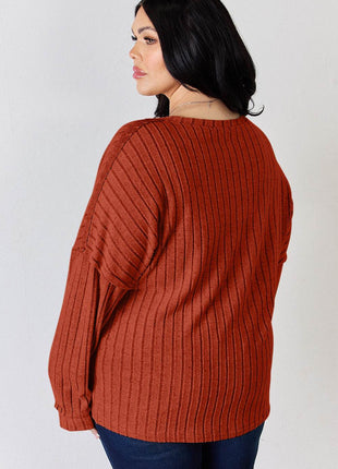 Basic Bae Full Size Ribbed Half Button Long Sleeve T-Shirt - MimiStylez