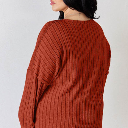 Basic Bae Full Size Ribbed Half Button Long Sleeve T-Shirt - MimiStylez