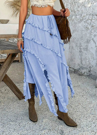 Devine Slit Drawstring Ruffled Skirt - MimiStylez