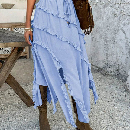 Devine Slit Drawstring Ruffled Skirt - MimiStylez