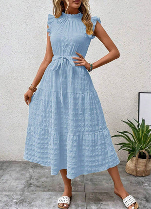 Tied Ruffled Cap Sleeve Midi Dress - MimiStylez