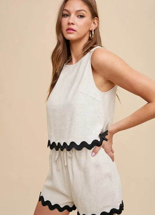 Annie Wear Ric Rac Trim Detailed Top & Shorts Set - MimiStylez