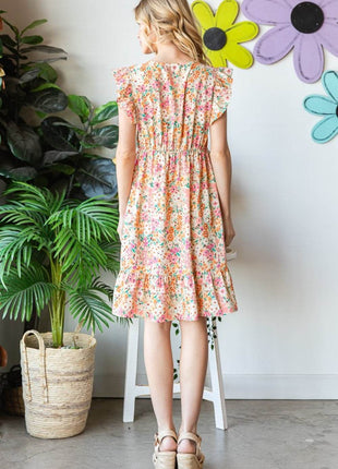 Heimish Full Size Floral Ruffled V-Neck Dress - MimiStylez