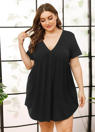 V-Neck Short Sleeve Lounge Dress - MimiStylez