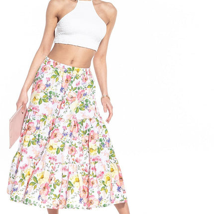 Casual Skirt with Dark Floral Pattern - MimiStylez