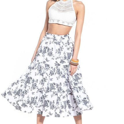Casual Skirt with Dark Floral Pattern - MimiStylez