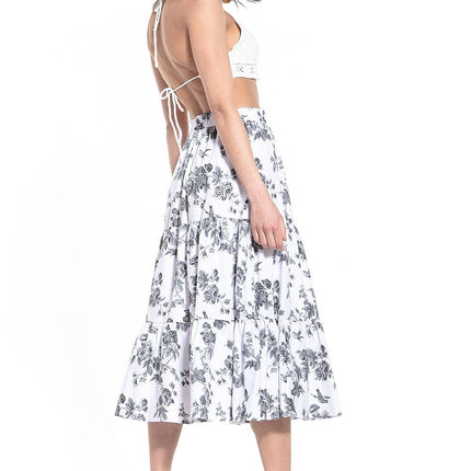 Casual Skirt with Dark Floral Pattern - MimiStylez