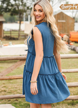 Frill Notched Sleeveless Mini Dress - MimiStylez