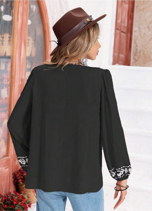 Floral Tie Neck Balloon Sleeve Blouse - MimiStylez
