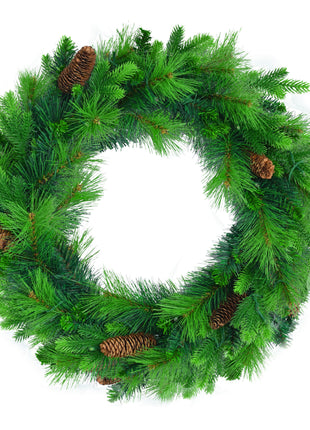 6FT Pre Lit Pine Christmas Tree With Pine Cones, Includes Pre Lit Garland and Wreath - 3PC Set