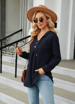 Long Sleeve Hooded Blouse - MimiStylez