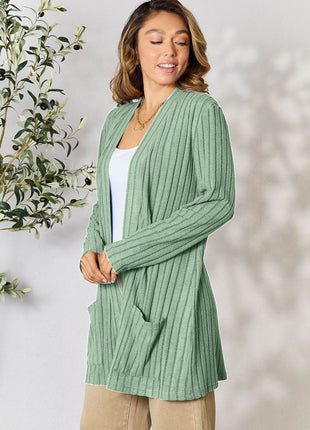 Basic Bae Full Size Ribbed Open Front Cardigan with Pockets - MimiStylez