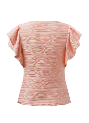 Textured Round Neck Cap Sleeve Top - MimiStylez